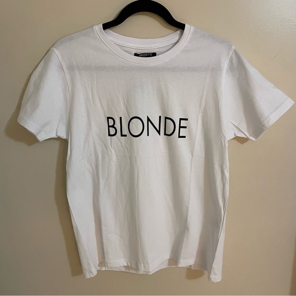 Brunette The Label “Blonde” Classic Crewneck Tee-Shirt, White & Black Size XS-S - Picture 4 of 8